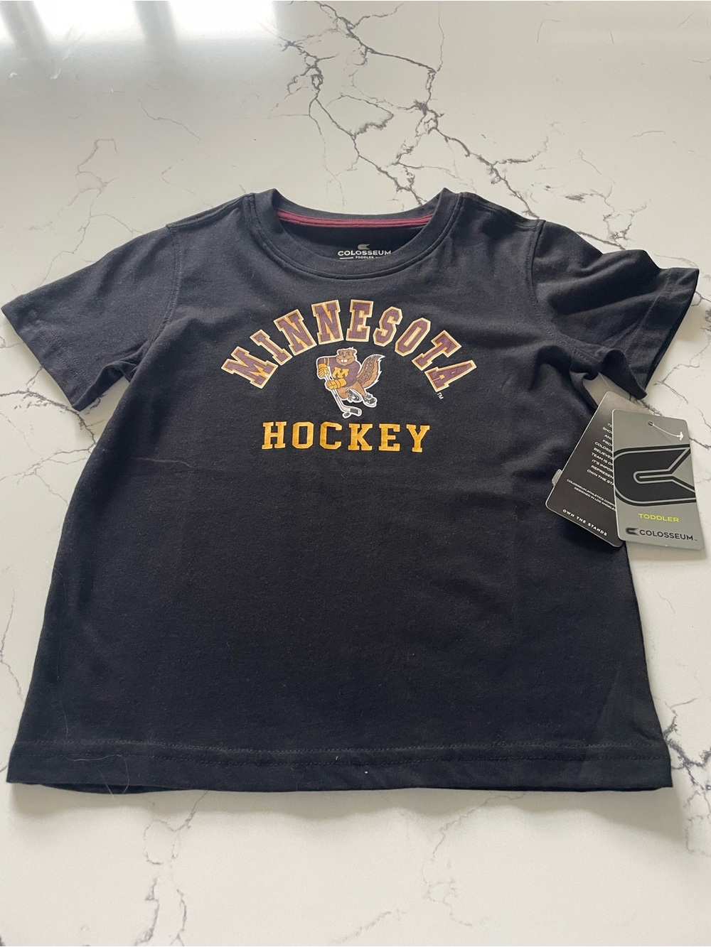 Colosseum Black Minnesota Hockey Tee with Gold-Maroon Logo